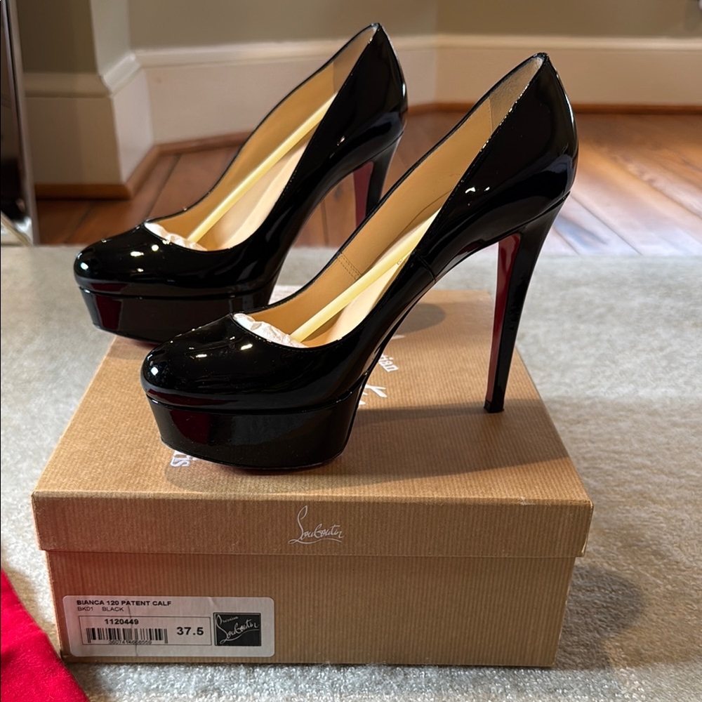 Christian Louboutin Black Patent Leather Bianca High Heels size 37.5
